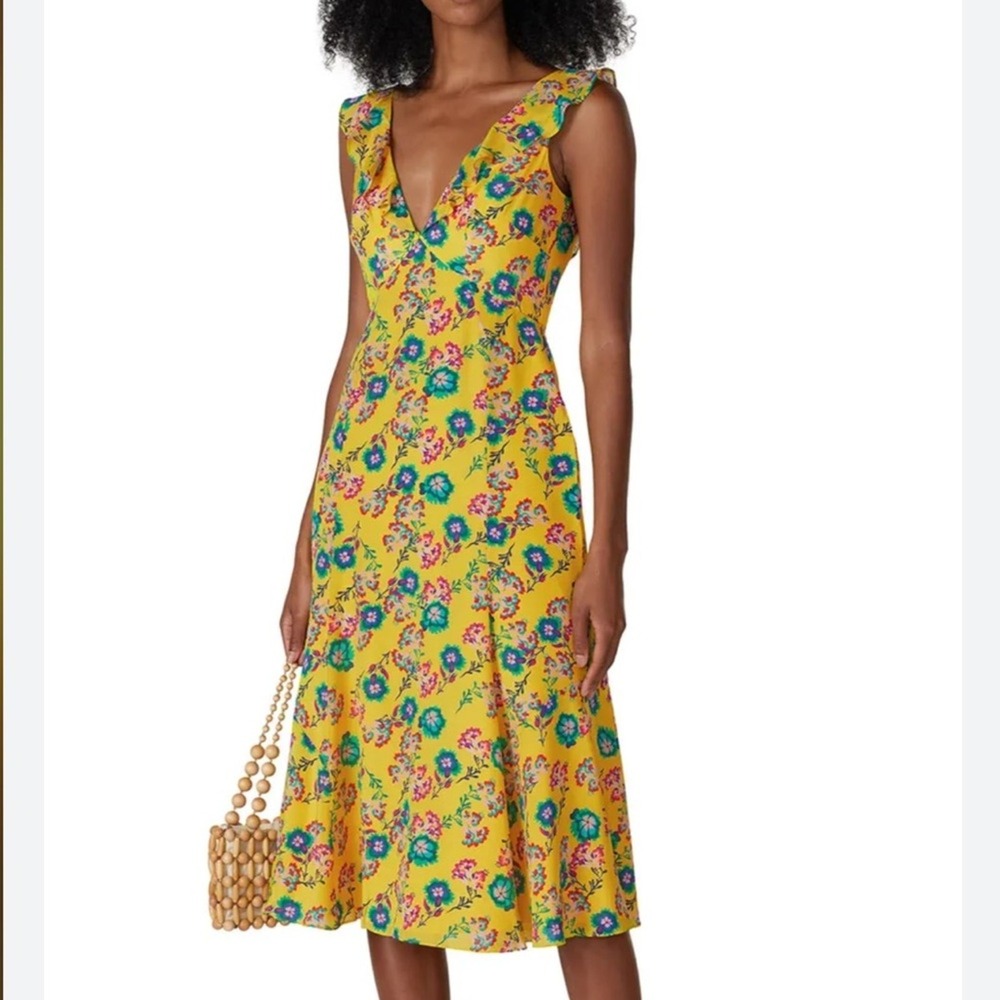 Saloni size 4 Holly ruffled trim‎ silk floral midi dress NWOT